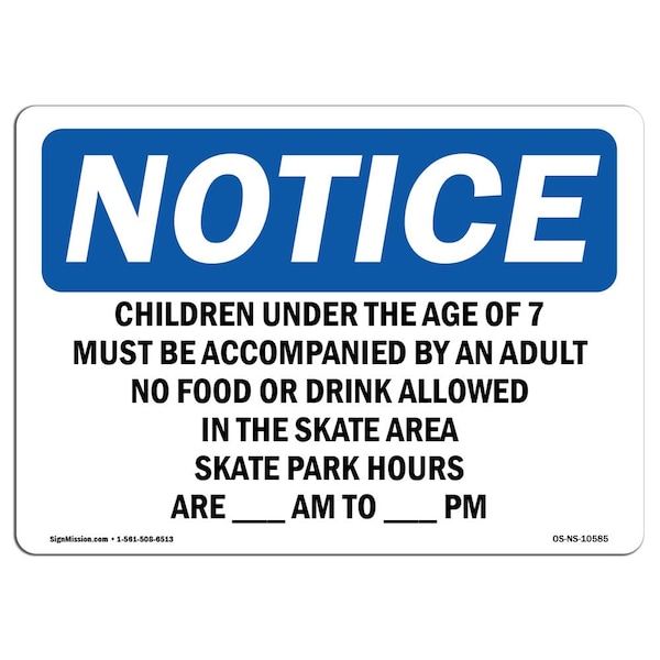 OSHA Notice Sign, 3.5" H, Children Under Age Of 7 Must Be Accompanied Sign, Landscape, 10PK